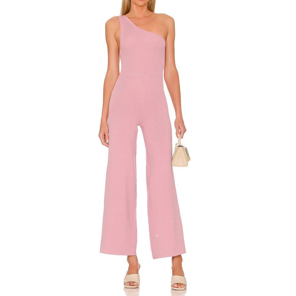 Free People Beach Waverly Jumpsuit Ribbed Sweater One Shoulder Lilac Wine NWT S